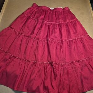 Calypso Tiered Maxi Skirt in Rich Red Silk